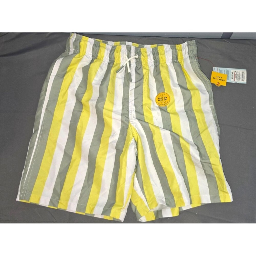 Cat & Jack Green Striped Swim Trunks Shorts Size L 12/14 New with Tags Match